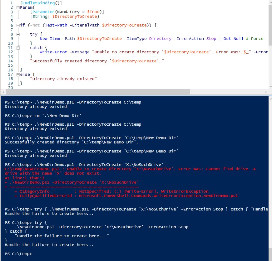 Dir exists. POWERSHELL  New folder.