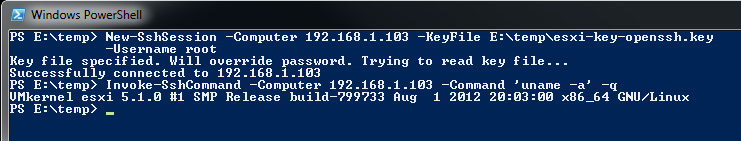 Successful connection to VMware ESXi from PowerShell, using the SSH-Sessions module