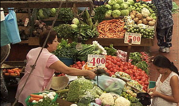 A demonstration of the concept 'trade' represented by a fruit market in Mexico